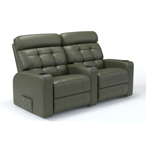 Sofá 2 Lugares Reclinável Elétrico em Couro Bovino Cor Verde Militar Linha Cinema