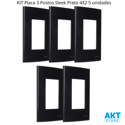 Kit 5 Placa 4x2 3 Postos Ebony Preta Sleek Margirius Cor:preto - 2