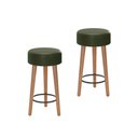 Ver imagem 1 de Kit 2 Bancos Banqueta Paris Couro Verde Mesa Gourmet Pés Madeira Mz Decor