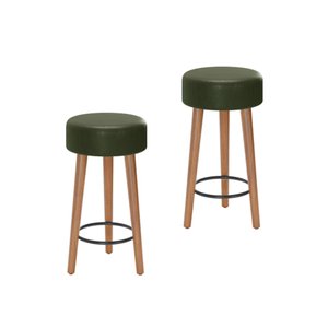 Kit 2 Bancos Banqueta Paris Couro Verde Mesa Gourmet Pés Madeira Mz Decor