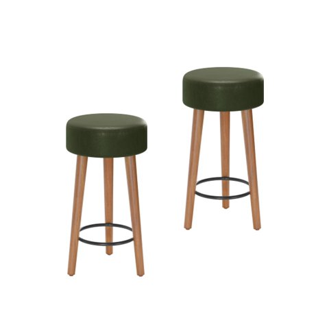 Kit 2 Bancos Banqueta Paris Couro Verde Mesa Gourmet Pés Madeira Mz Decor