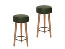 Ver imagem 1 de Kit 2 Bancos Banqueta Paris Couro Verde Mesa Gourmet Pés Madeira Mz Decor