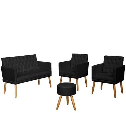 1 Namoradeira 2 Poltronas Decorativa Mais Puff Resistente para Recepção Confortável Sala de Espera