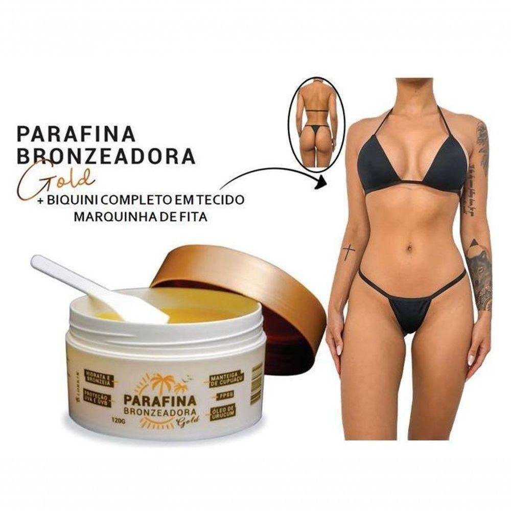 Kit Parafina Bronzeadora Gold + Biquini Imita Fita Adesiva - 2