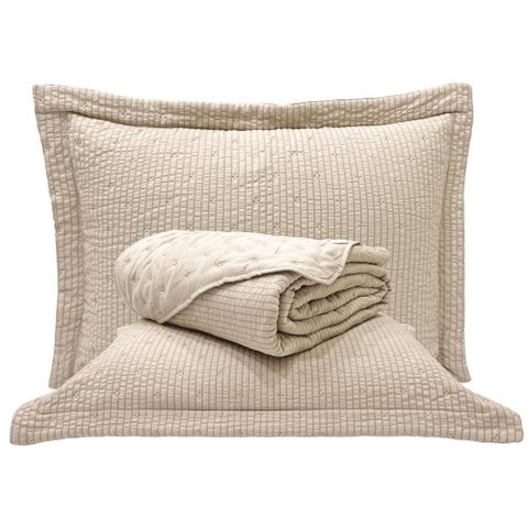 Cobre Leito Queen Analu Micropercal 300 Fios Dupla Face Texturizado 3 Peças - Bege - 100% Poliéster