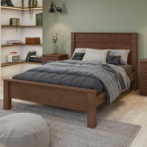 Cama Lopas Quarto Casal 140 cm Athenas Com Cabeceira Marrom Madeira Escuro