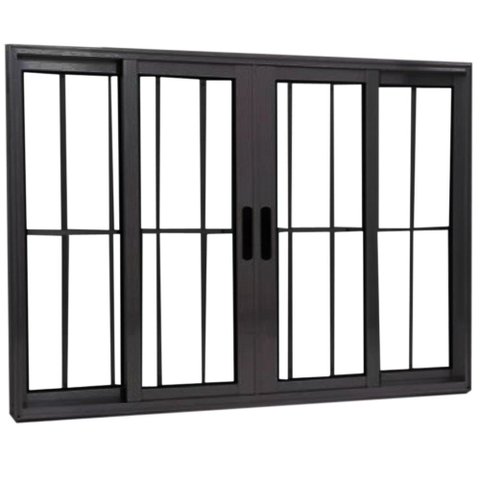Janela Vitro 4 Folhas Alumínio Preto com Grade Linha 25:100 x 100