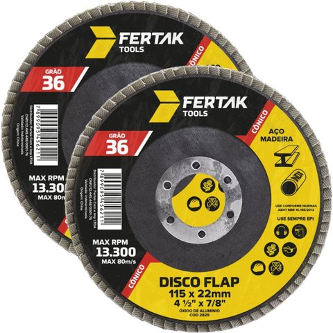 Disco Lixa Flap Cônico 115mm Grão 36 Madeira Aço Desbaste | 02 Un