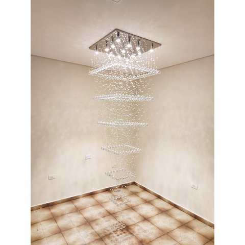 Luminária Luxo Teto Cristal Pé Direito Duplo:bivolt/1,90m