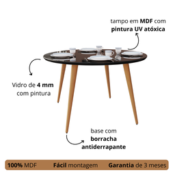 Mesa Redonda para 4 Pessoas com Tampo de Vidro e Pés Palito:preto - 3