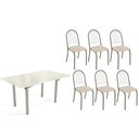 Ver imagem 1 de Conjunto: Mesa Sala Jantar Elba Tampo Madeirado C/ Vidro 160cm e 6 Cadeiras Noruega Niquel/off White
