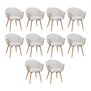 Kit 10 Cadeira de Aproximação Eloá Estrutura Aço Carbono Laminado Natural com Estofado Linho Cru