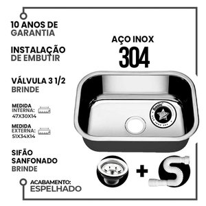 Cuba Cozinha Aço Inox American Steel 304 47x30x14 Numero 1