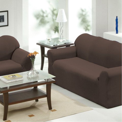 Jogo 2 Capas de Sofá 2 e 3 Lugares Malha Gel 100% Poliéster Tabaco