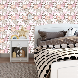 Papel de Parede Adesivo Desenho de Ursinhos e Coelhos 18m - 2