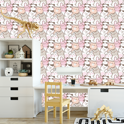 Papel de Parede Adesivo Desenho de Ursinhos e Coelhos 18m - 4