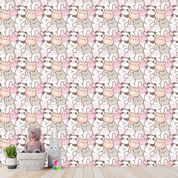 Papel de Parede Adesivo Desenho de Ursinhos e Coelhos 18m - 3