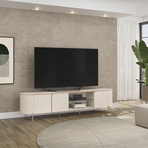 Bancada para Tv até 75 Polegadas com 3 Portas Ariana Off White Dj Móveis