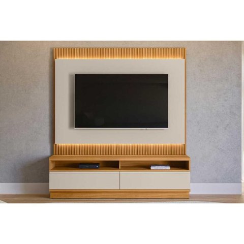 Estante P/ Sala até 70 Pol São Paulo C/ 2 Gavetas 198x180cm Tauari/off White Fosco - Linea Brasil