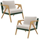 Ver imagem 1 de Kit 02 Poltronas Decorativas Sala Estar Pietra L02 Facto Verde Musgo Linho Cru - Lyam Decor