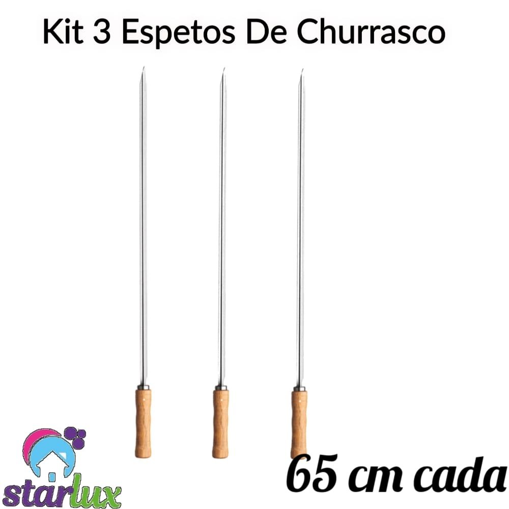 kit 3 Espetos Churrasco Simples 65cm - Starlux - 1