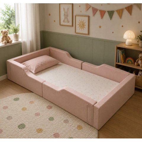 Cama Infantil Estofada Rose Completa com Colchão 188x88cm Proteção Lateral