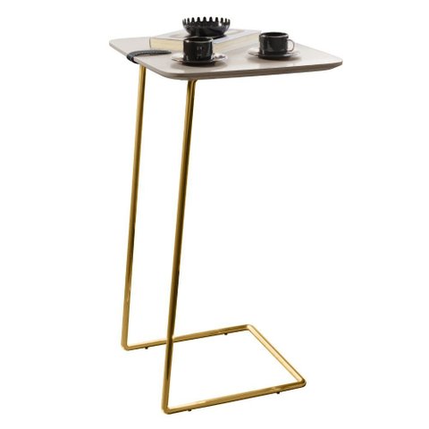 Mesa Apoio Lateral para Sofá Atenas Pé Dourado LarFlex:Laca Off White