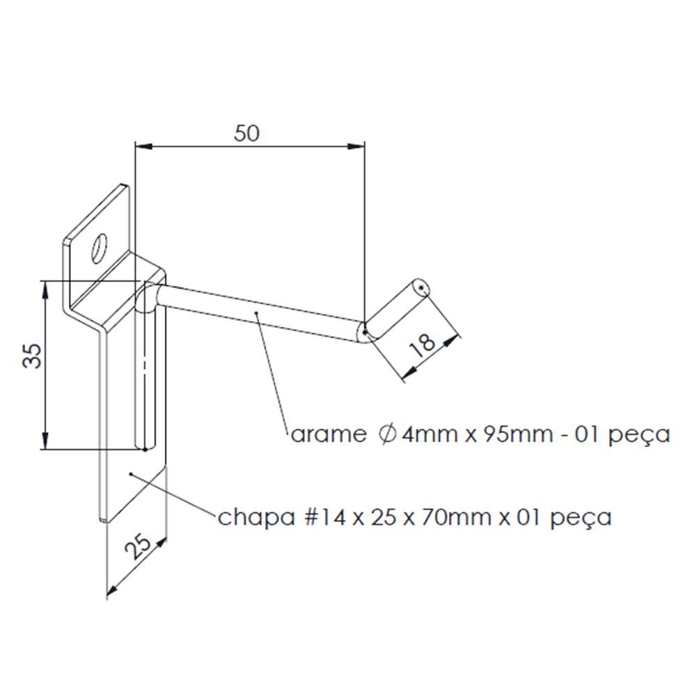 50 Ganchos de 5cm Preto para Painel Canaletado - 5