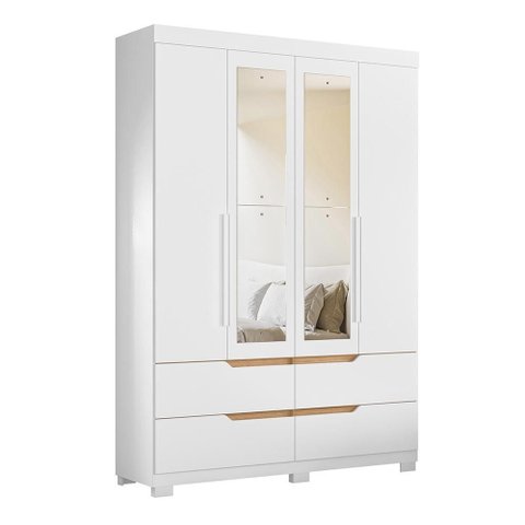 Guarda Roupa Solteiro Doble 4 Portas Flex Freijó/branco com Espelho - Móveis Albatroz