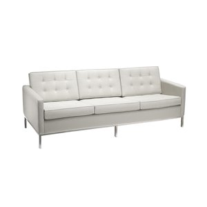 Sofá Fixo Florence Knoll 3 Lugares Inox em Couro Natural Branco