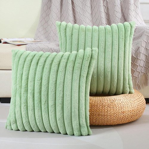 Capa P/ Almofada Pelucia Wave Soft 40 X 40 Cm - Verde Sálvia