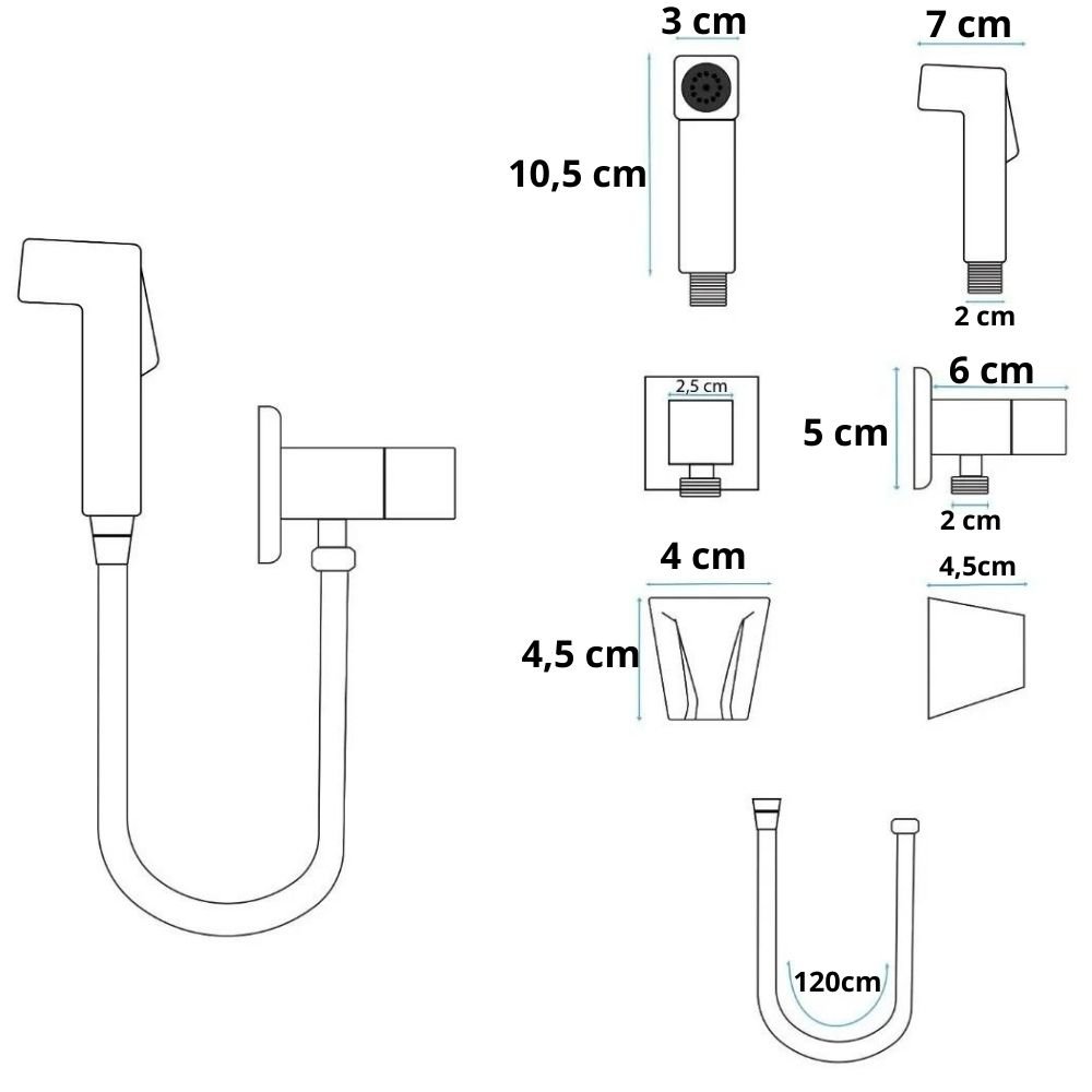 Ducha Higiênica Quadrada Preto Fosco Metal Inox 1/4 De Volta - 6