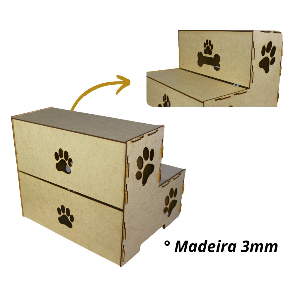 Escada Pet Para Cachorro E Gato 30cm De Altura 2 Degraus Feita Em Madeira 100% MDF Natural - 4