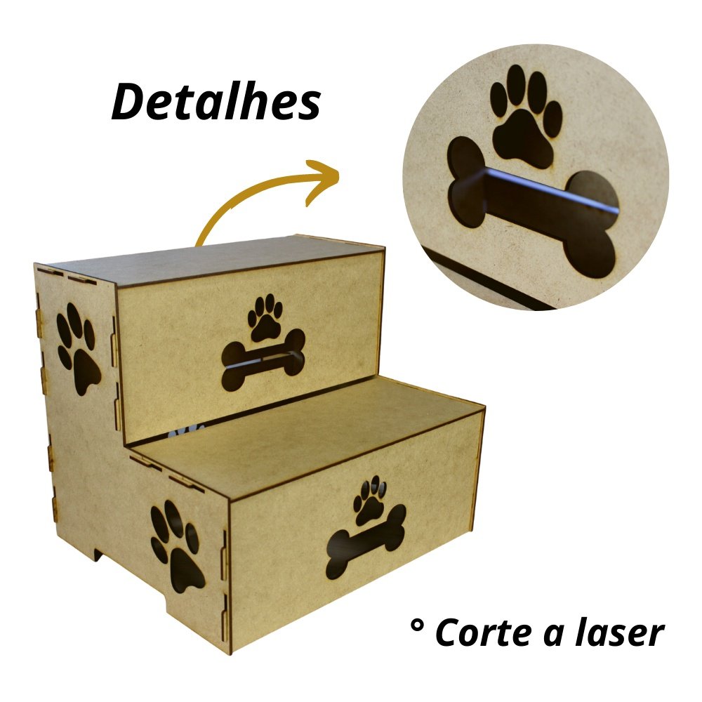 Escada Pet para Cachorro e Gato 30cm de Altura 2 Degraus Feita em Madeira 100% Mdf Natural - 3