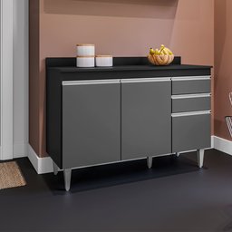 Balcão Cozinha Melissa 120cm Preto com Grafite C/ Tampo - Vallisa Decor - 3