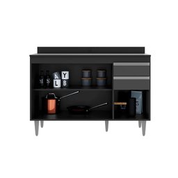 Balcão Cozinha Melissa 120cm Preto com Grafite C/ Tampo - Vallisa Decor - 2