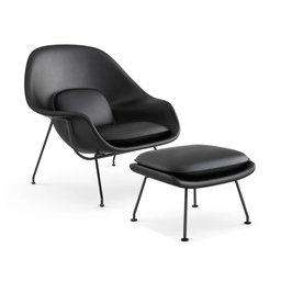 Poltrona Womb Chair com Puff Base Preta Sintético Preto - 1