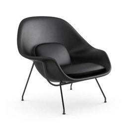 Poltrona Womb Chair com Puff Base Preta Sintético Preto - 2