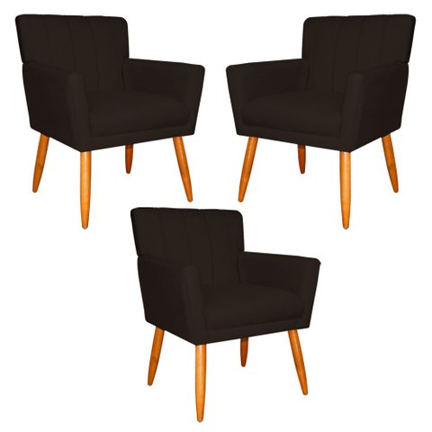 Kit 3 Poltronas Decorativa para Sala de Estar Cecília Suede Marrom- Montanaris Decor Md Montanaris D
