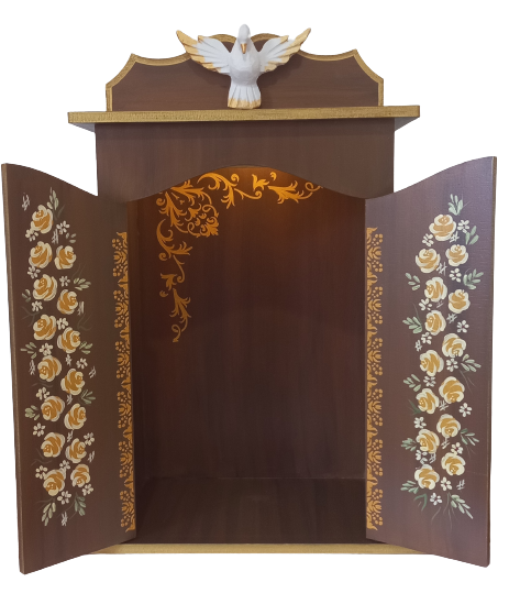 Oratório Capela Com Porta Para Imagens De Até 30cm - Modelo Ouro - Marrom ** Com Iluminação**
