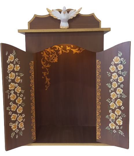 Oratório Capela Com Porta Para Imagens De Até 30cm - Modelo Ouro - Marrom ** Com Iluminação** - 1