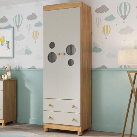 Guarda-roupa Infantil 62cm 2 Portas com Vidro e 2 Gavetas Bombom Multimóveis Mp4461 Madeirado/off