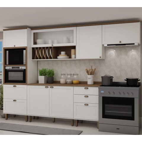 Armário de Cozinha Modulada Completa Reta 8 Peças 3,30m 06 Iluminata Genialflex