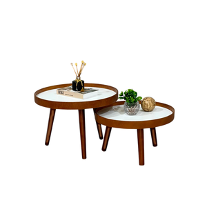 Mesa Centro Madeira Pé Palito Sala Estar Redonda Escritório Mesinha Decorativa Recepção:tampos Branc