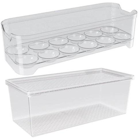 Kit Organizador de Geladeira 4,5l e Porta Ovos 12 Unidades Transparente Uz Multiuso