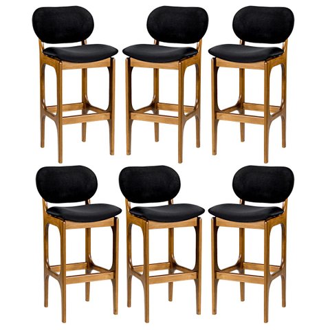 Kit 6 Banquetas Alta Decor 50 x 104 Cm Madeira Maciça Imbuia Suede Preto L14