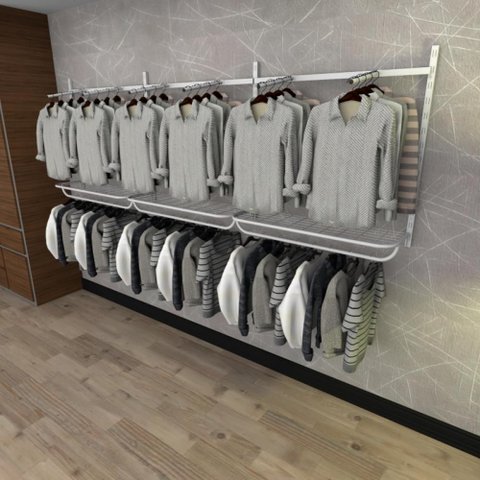 Arara de Roupas para Loja Quarto Closet 16 Peças Regulável 300x100 Cm Cor Branco Kit Clst1b437