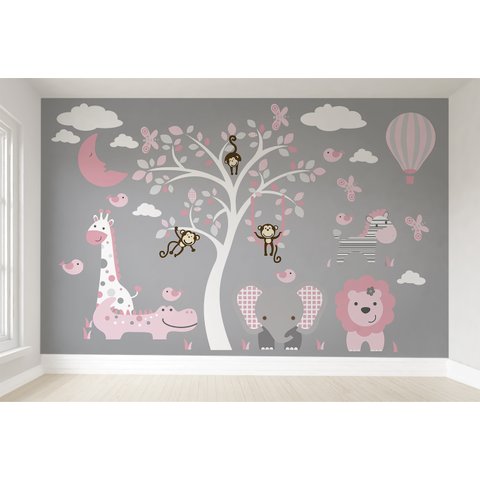 Papel de parede safári animal infantil para quarto de bebê menina M² PP88