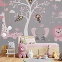 Ver imagem 2 de Papel de parede safári animal infantil para quarto de bebê menina M² PP88