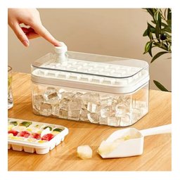 Bandeja para Cubos de Gelo com Tampa e Caixa 2 Bandejas de Gelo para Freezer 1 Colher Forma Fácil Co - 2